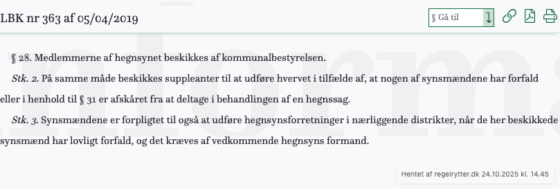 Screenshot af § 28. fra retsinformation.dk