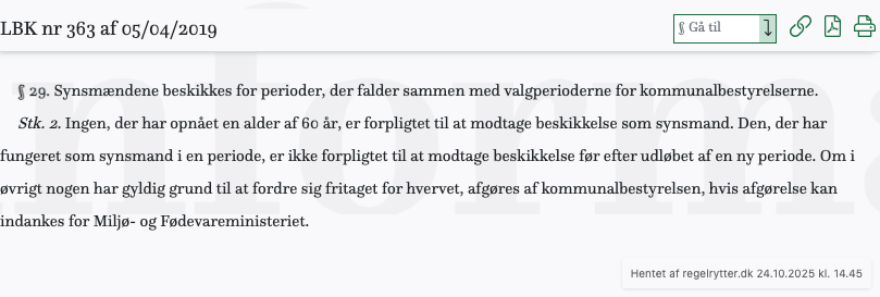 Screenshot af § 29. fra retsinformation.dk