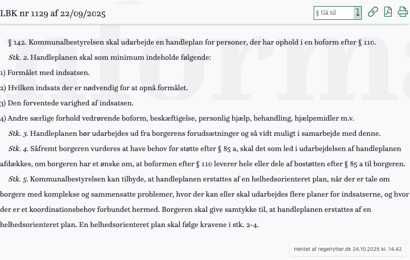 Screenshot af § 142. fra retsinformation.dk