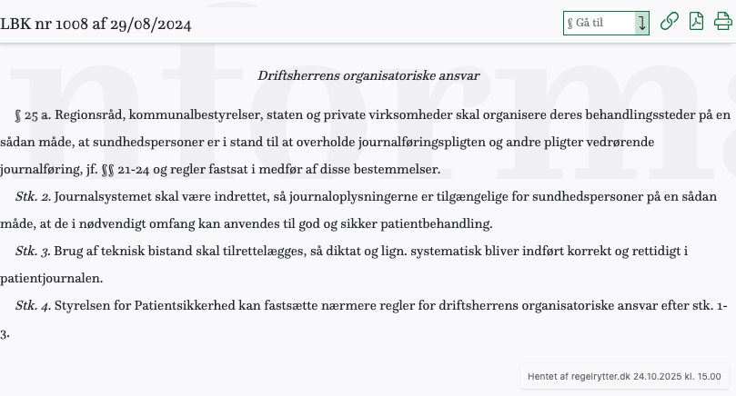 Screenshot af § 25 a. fra retsinformation.dk