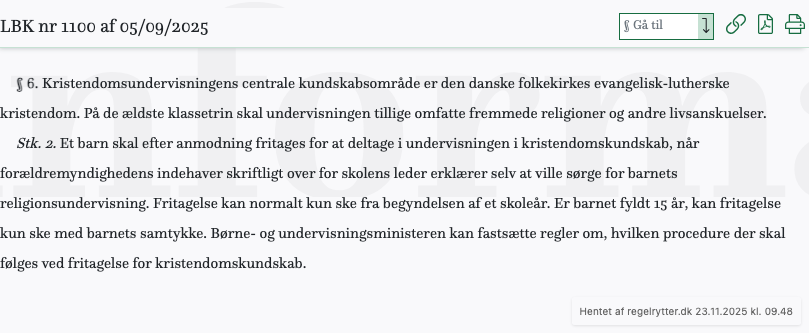 Screenshot af § 6. fra retsinformation.dk