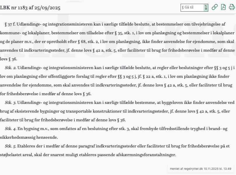 Screenshot af § 37 f. fra retsinformation.dk