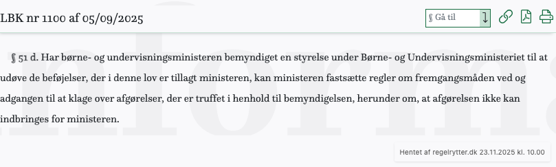 Screenshot af § 51 d. fra retsinformation.dk