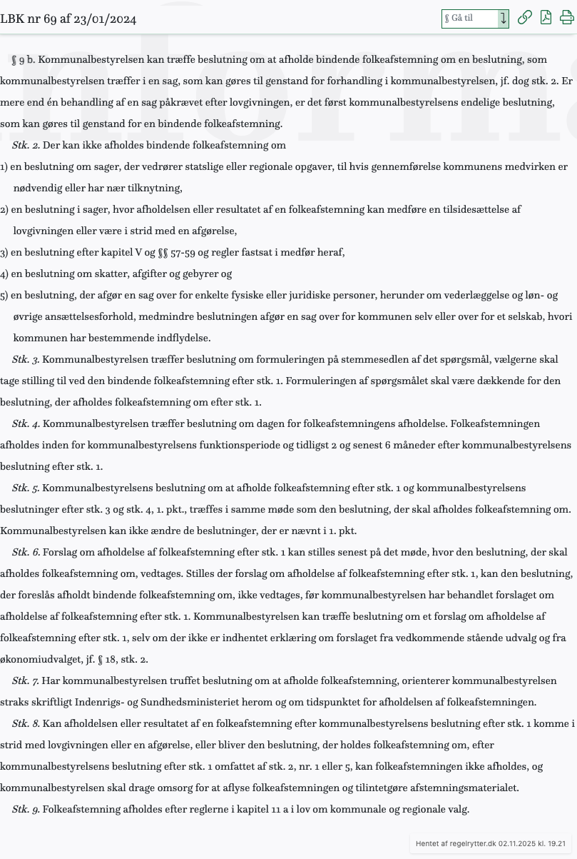 Screenshot af § 9 b. fra retsinformation.dk