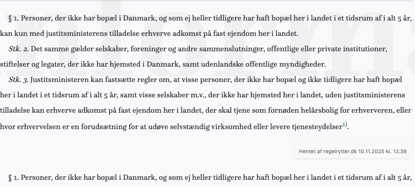 Screenshot af § 1. fra retsinformation.dk