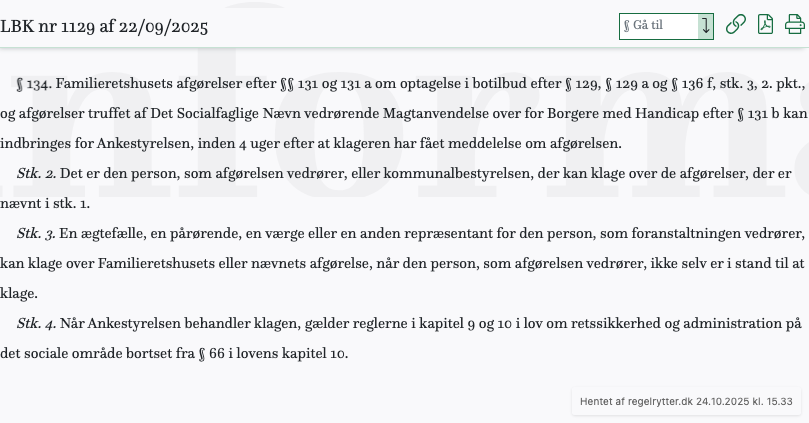 Screenshot af § 134. fra retsinformation.dk