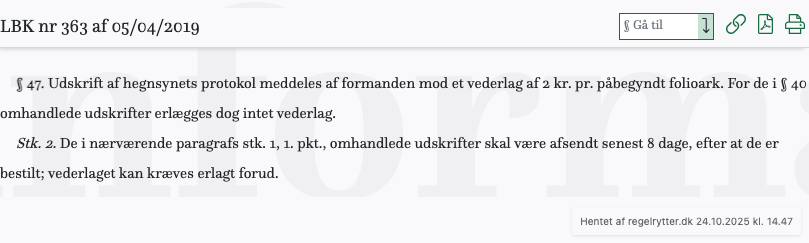 Screenshot af § 47. fra retsinformation.dk