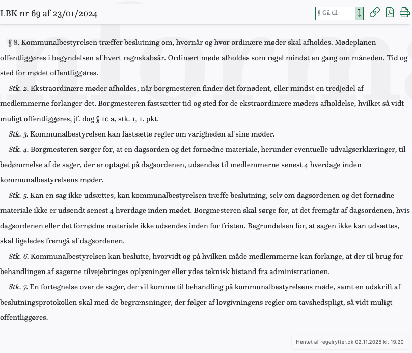 Screenshot af § 8. fra retsinformation.dk