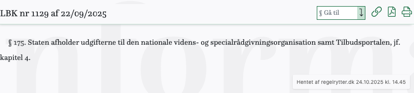 Screenshot af § 175. fra retsinformation.dk