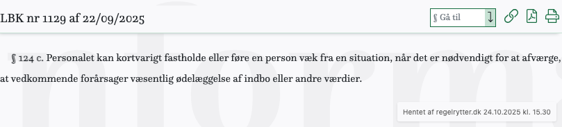 Screenshot af § 124 c. fra retsinformation.dk