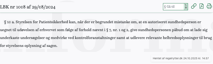 Screenshot af § 10 a. fra retsinformation.dk