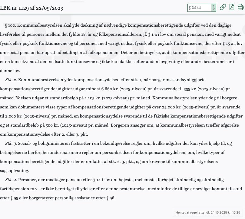 Screenshot af § 100. fra retsinformation.dk