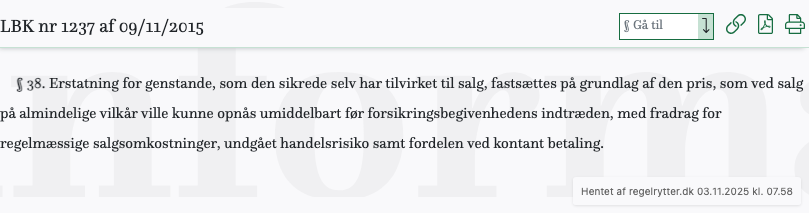 Screenshot af § 38. fra retsinformation.dk
