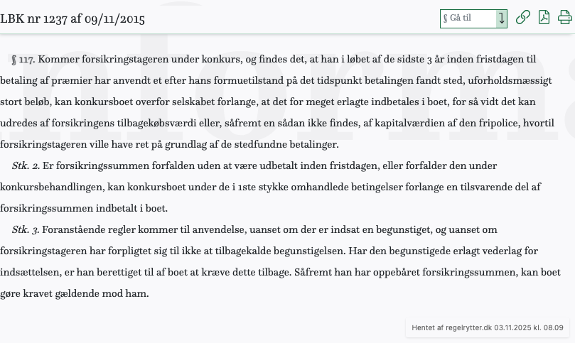 Screenshot af § 117. fra retsinformation.dk