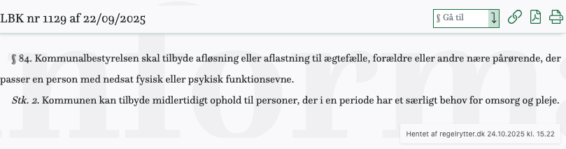 Screenshot af § 84. fra retsinformation.dk