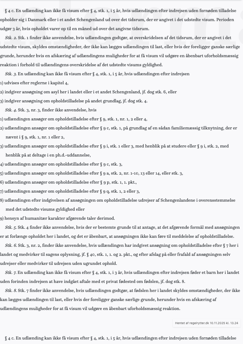 Screenshot af § 4 c. fra retsinformation.dk