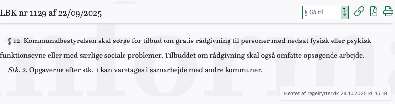 Screenshot af § 12. fra retsinformation.dk
