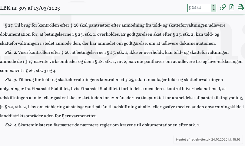 Screenshot af § 27. fra retsinformation.dk