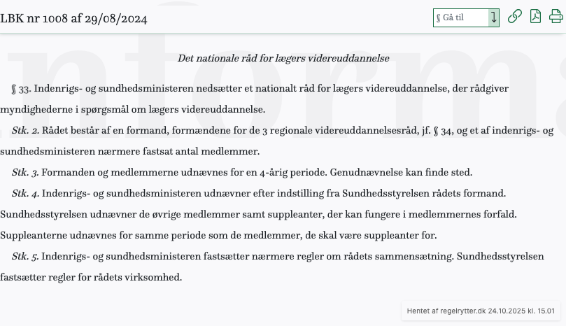 Screenshot af § 33. fra retsinformation.dk
