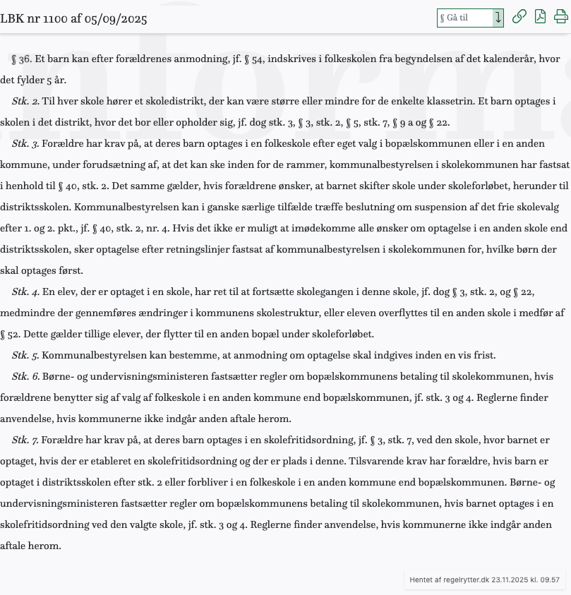 Screenshot af § 36. fra retsinformation.dk