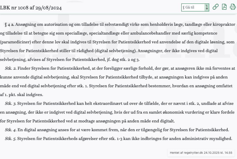 Screenshot af § 4 a. fra retsinformation.dk