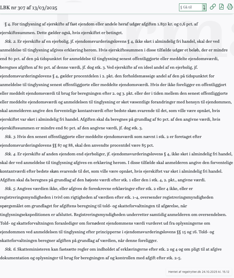 Screenshot af § 4. fra retsinformation.dk