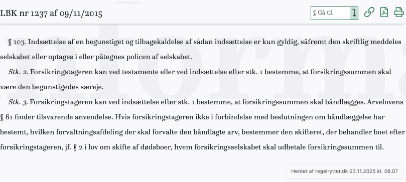 Screenshot af § 103. fra retsinformation.dk