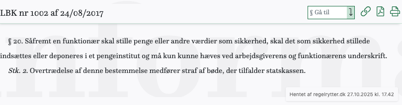 Screenshot af § 20. fra retsinformation.dk