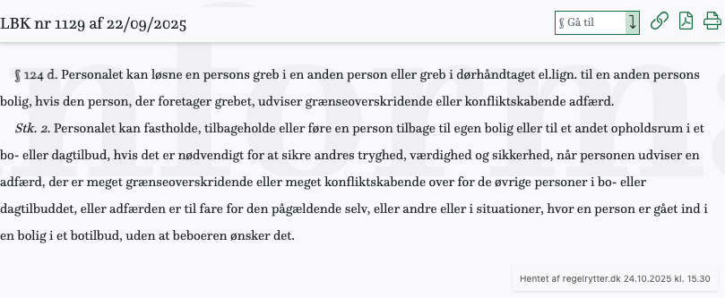 Screenshot af § 124 d. fra retsinformation.dk