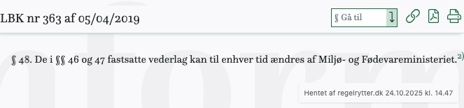Screenshot af § 48. fra retsinformation.dk