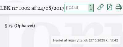 Screenshot af § 17. fra retsinformation.dk