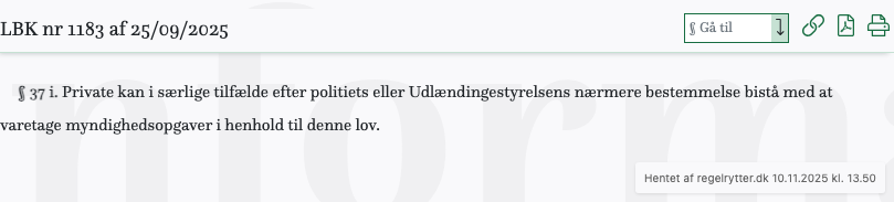 Screenshot af § 37 i. fra retsinformation.dk