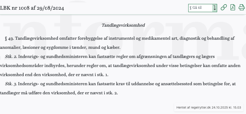 Screenshot af § 49. fra retsinformation.dk
