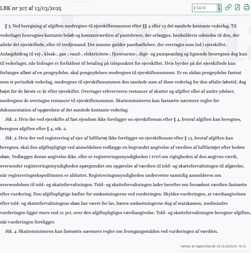 Screenshot af § 3. fra retsinformation.dk