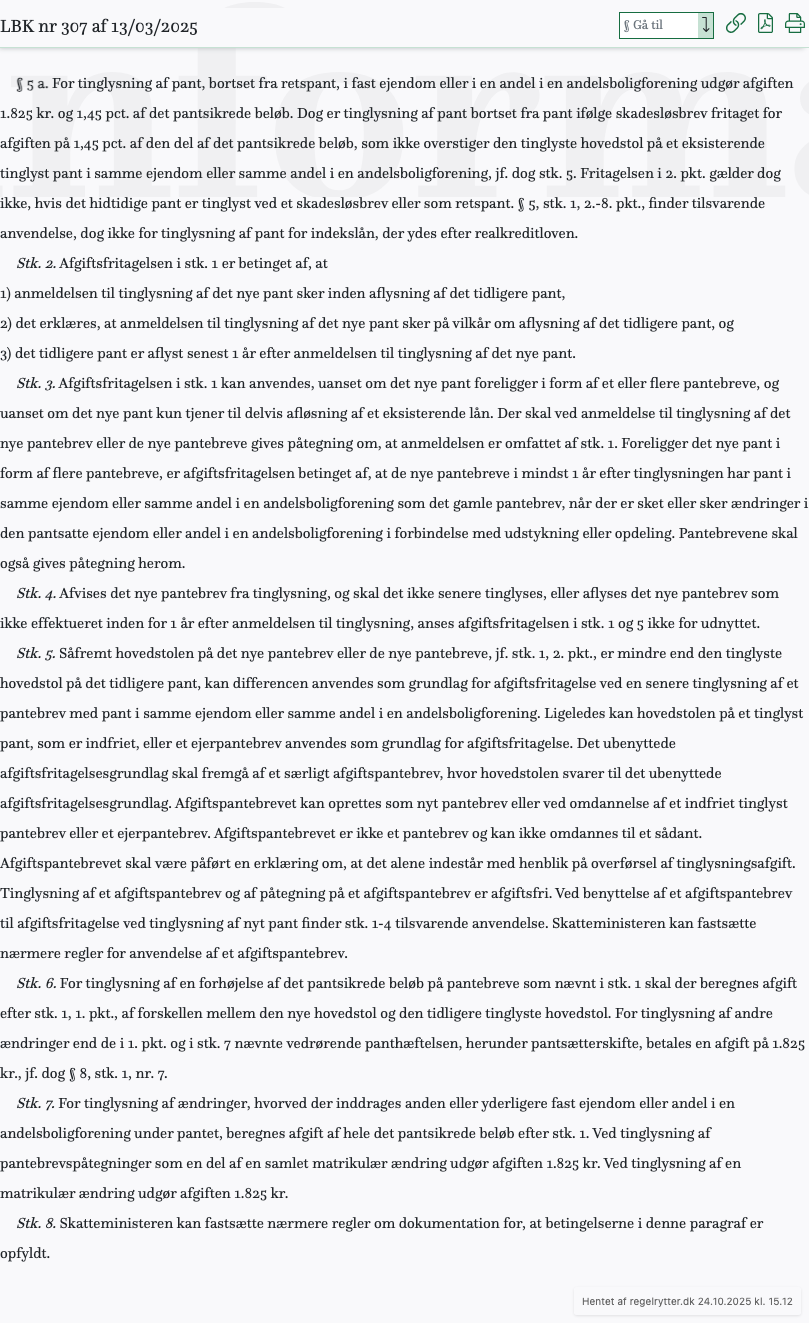 Screenshot af § 5 a. fra retsinformation.dk