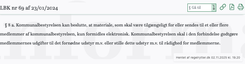 Screenshot af § 8 a. fra retsinformation.dk