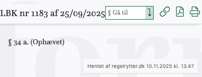 Screenshot af § 34 a. fra retsinformation.dk