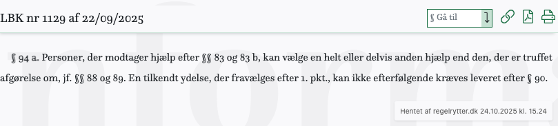 Screenshot af § 94 a. fra retsinformation.dk