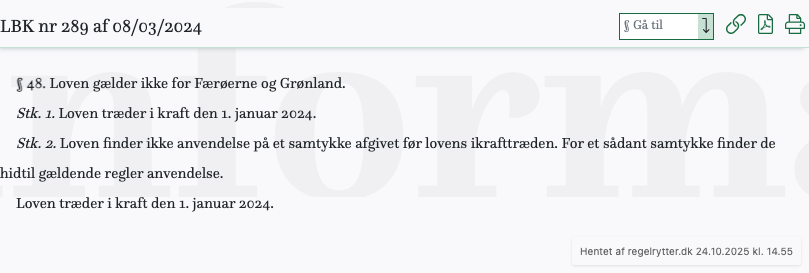 Screenshot af § 48. fra retsinformation.dk