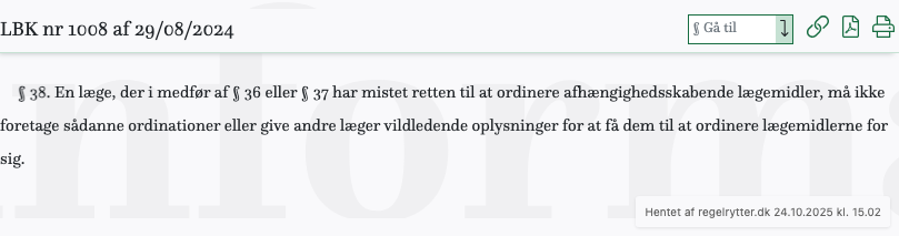 Screenshot af § 38. fra retsinformation.dk