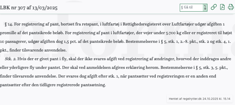 Screenshot af § 14. fra retsinformation.dk