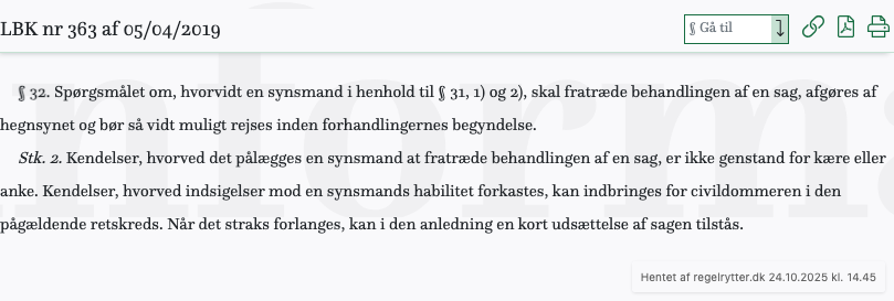 Screenshot af § 32. fra retsinformation.dk