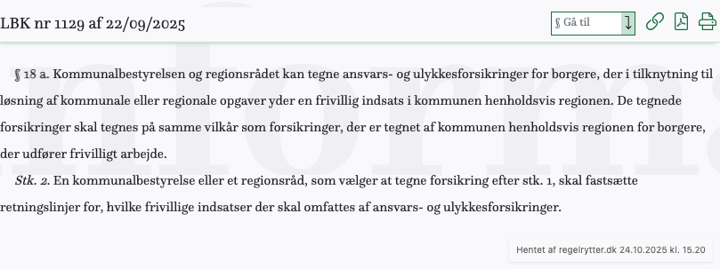 Screenshot af § 18 a. fra retsinformation.dk