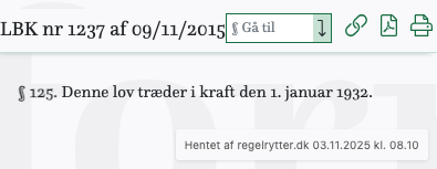 Screenshot af § 125. fra retsinformation.dk
