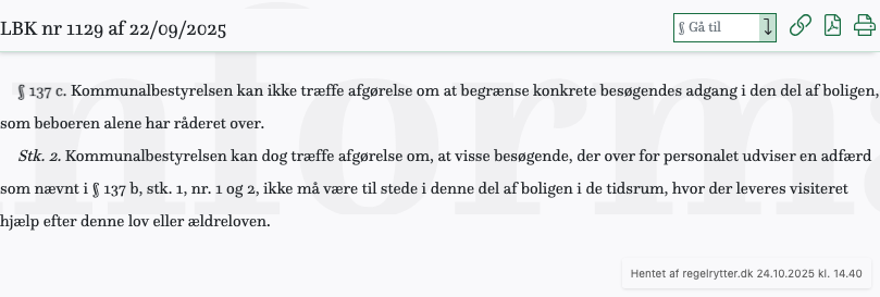 Screenshot af § 137 c. fra retsinformation.dk