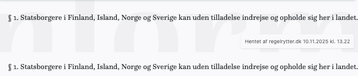 Screenshot af § 1. fra retsinformation.dk