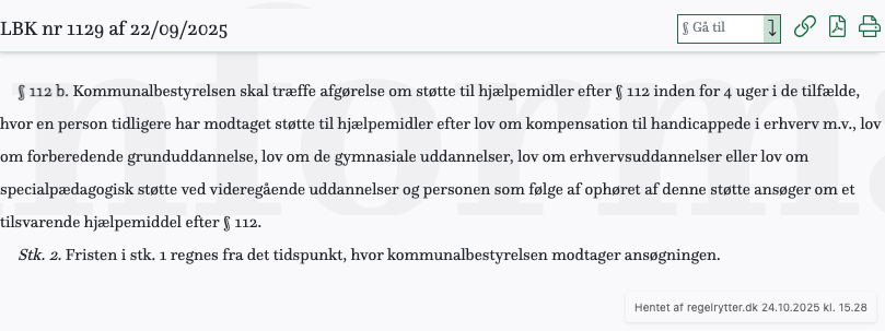 Screenshot af § 112 b. fra retsinformation.dk