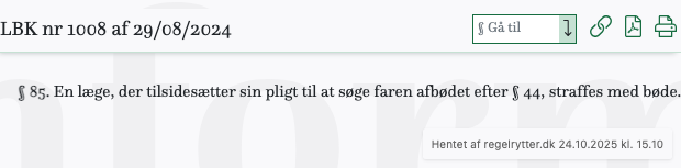 Screenshot af § 85. fra retsinformation.dk