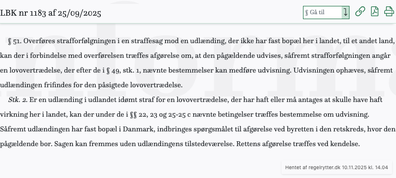 Screenshot af § 51. fra retsinformation.dk