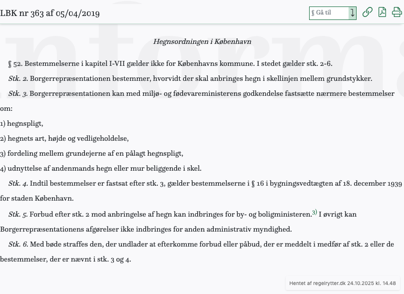 Screenshot af § 52. fra retsinformation.dk